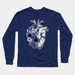 Human Heart with blue flowers, watercolor blue daisies and sunflowers, Heart, anatomical Human heart Long Sleeve T-Shirt